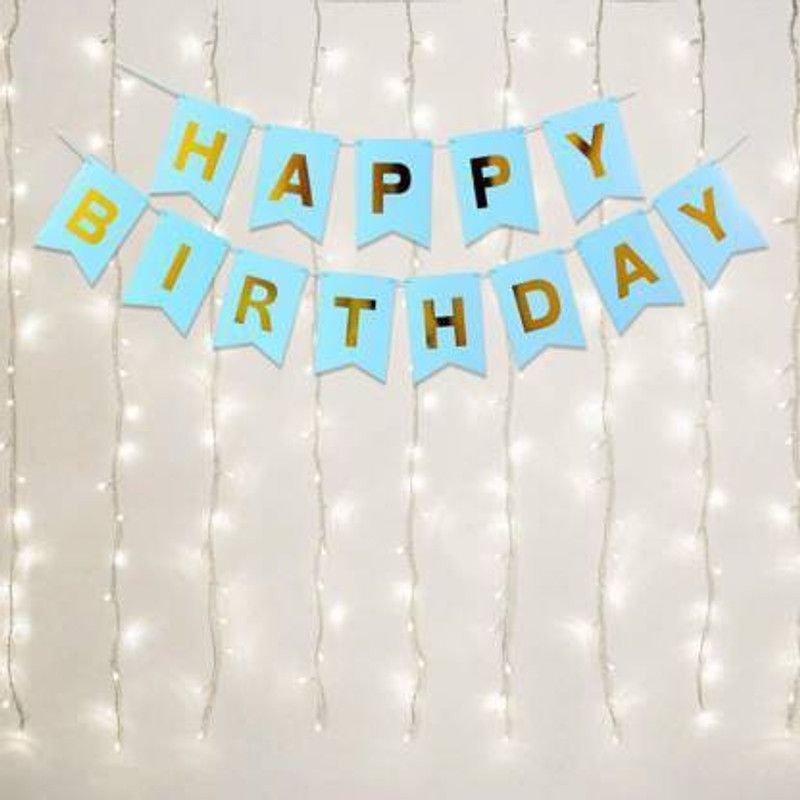 Hemito Lazer Blue Happy Birthday Banner with White Warm Led Light Set of 2 for Boys, Kids, Birthday Party Decorations Indoor-Outdoor Party  (Set of 2)