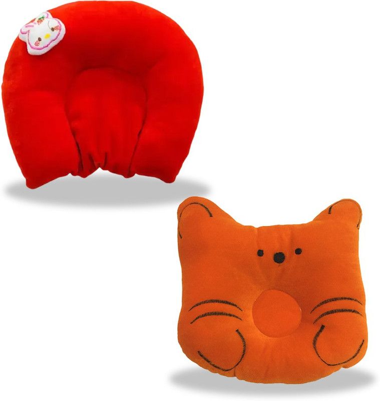 Miss & Chief Cotton Toons & Characters Baby Pillow Pack of 2  (Red, Orange)