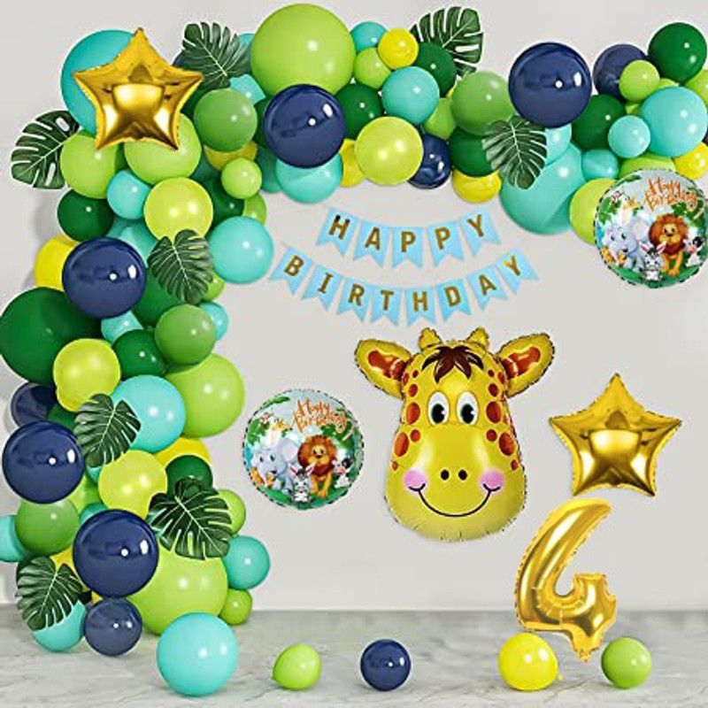 Nayugic Happy birthday decoration items, jungle theme animals kit for Fourth Birthday  (Set of 59)