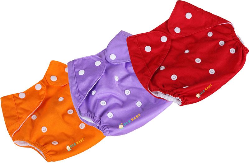 OLE BABY REUSABLE Nappy Organic Cotton Anti Bacterial Washable Free Size Adjustable with Organic Insert Liner 0-3 Years_Multicolor