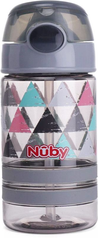 NUBY Flip-IT Activ Sipper with thin straw for your Kids (Grey(Tringles)) with 12oz/360ml  (Grey(Tringles))