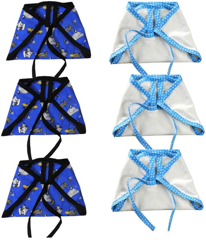 SRIM Cotton Cloth Nappy with Double Layer Fabric - Langot for New Born - 6 Pcs - White, Blue - SMC20453