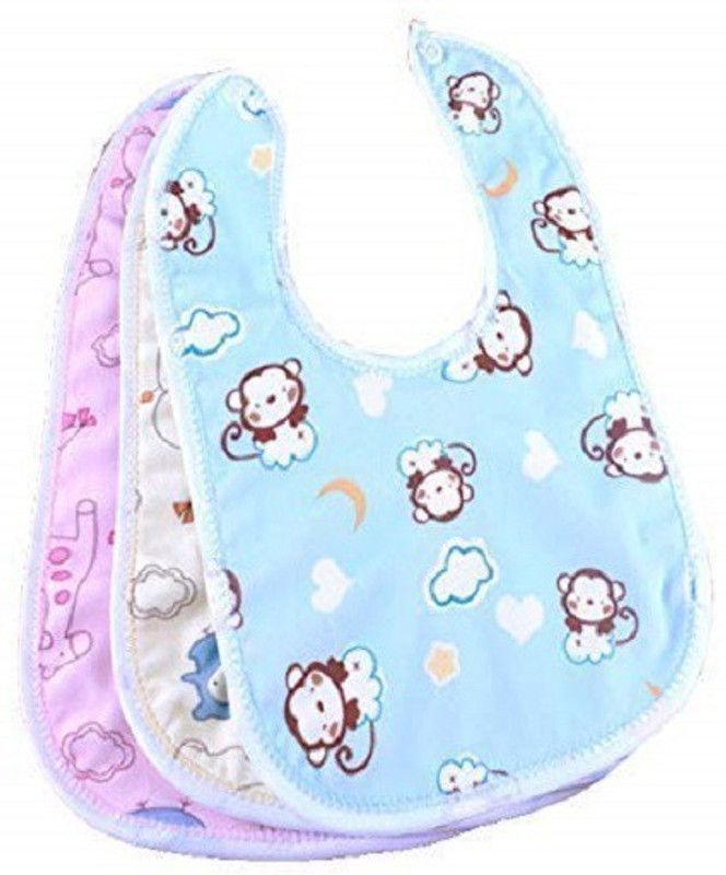 WISHLAND Waterproof Baby Apron with Bib (Pack of 3)(Design 4)  (Multicolor)
