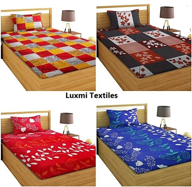 Laxmi Textile 144 TC Cotton Single Printed Flat Bedsheet  (Pack of 4, Yellow, Blue, Red, Brown)