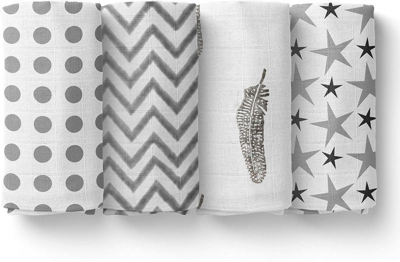 Mom's Home Printed Crib Swaddling Baby Blanket for AC Room  (Muslin, Grey)