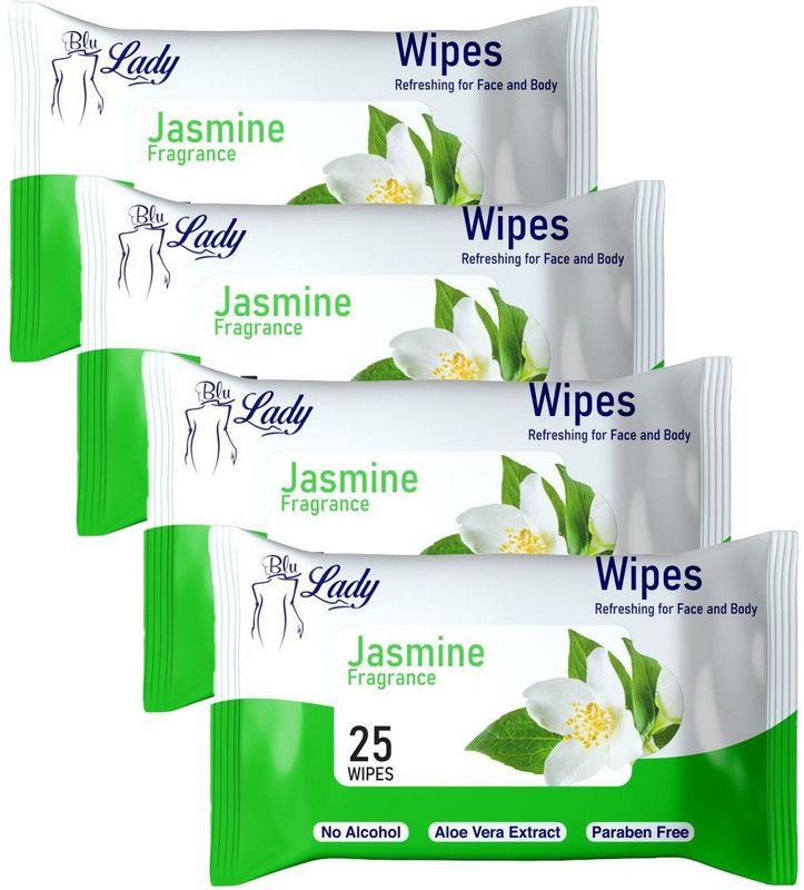 Blu lady Premium Wipes Refreshing Moisturizing For Face & Body JASMINE Wipes (100 Wipes)  (4 Wipes)