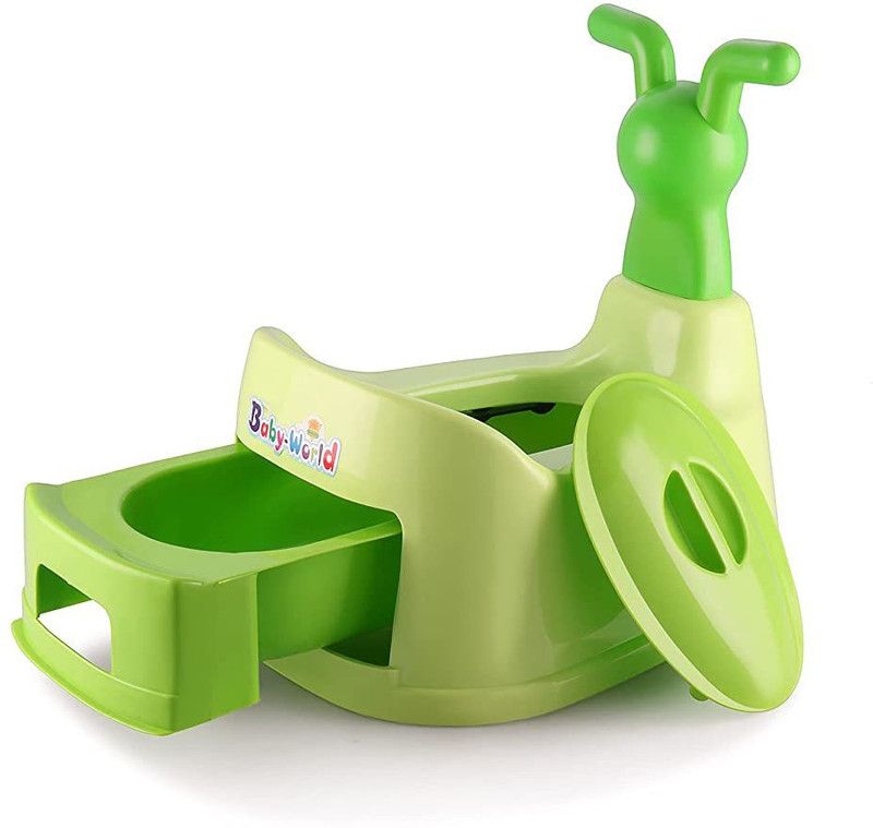 Maxwell Toilet Trainer Baby Potty Seat Cartoon Face with Removable Tray & Closing Lid Potty Seat  (Green)