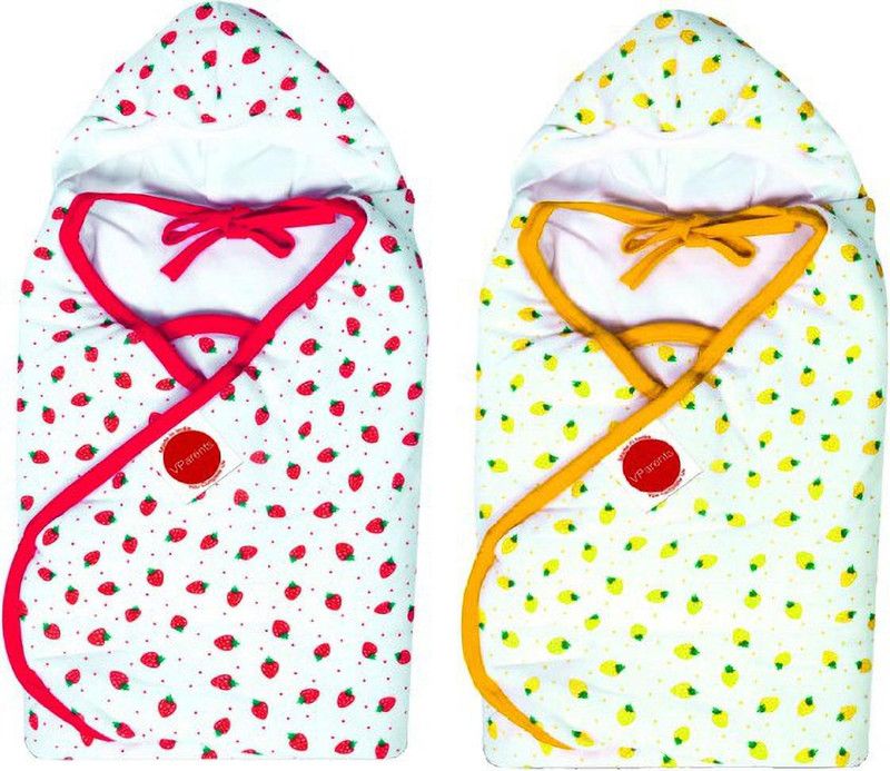 VParents Printed Single Hooded Baby Blanket for Heavy Winter  (Cotton, Pink,Yellow)