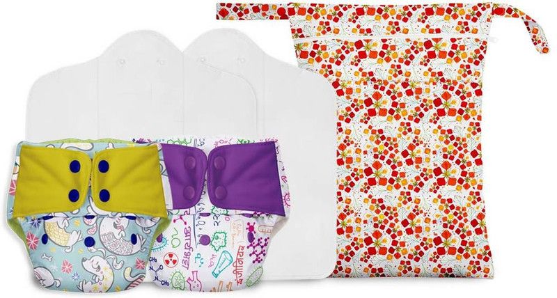 Superbottoms Combo of 2 packs of UNO Reusable cloth diapers+ 1 Assorted Waterproof cloth bag