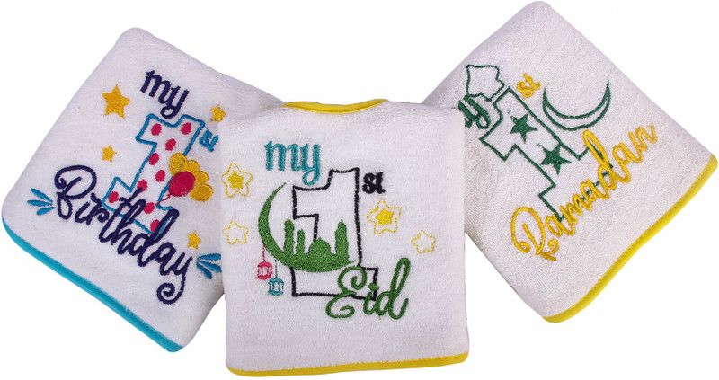 Butterthief Baby feeding Bibs Newborn My1st Ramadan Eid Birthday Pack of 3Bibs  (White 25)