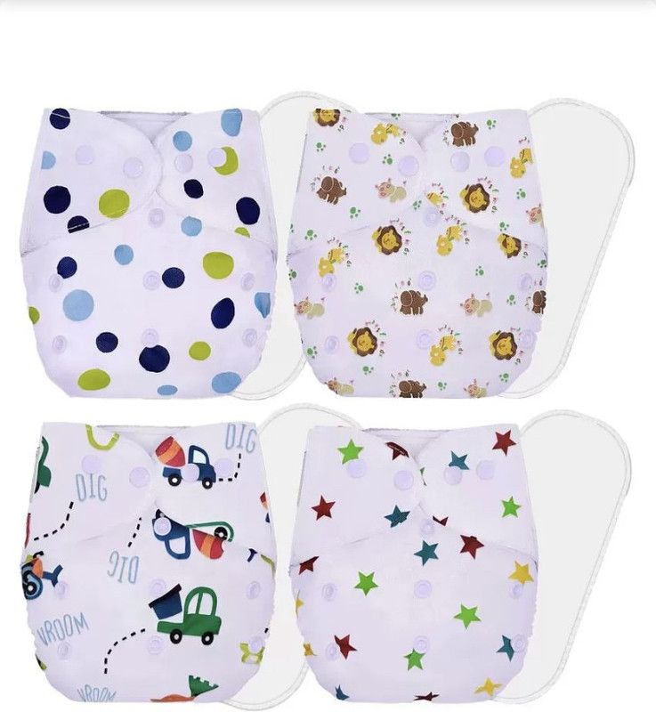 kogar All New Reusable Car Bubble Lion Star Printed Diaper With White Insert For Baby New Born To 2 year (4 Diaper +4 Insert) CBLS-4 - L  (8 Pieces)