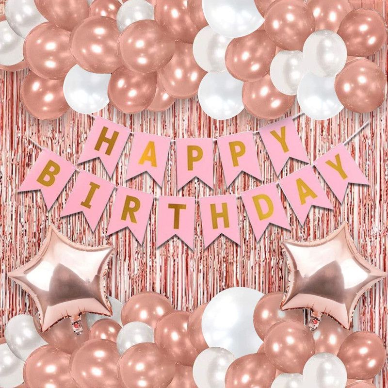 SensibleDecoraters Decorations Party, Birthday Foil Curtain, Foil Balloon - 49Pcs Girls Kits