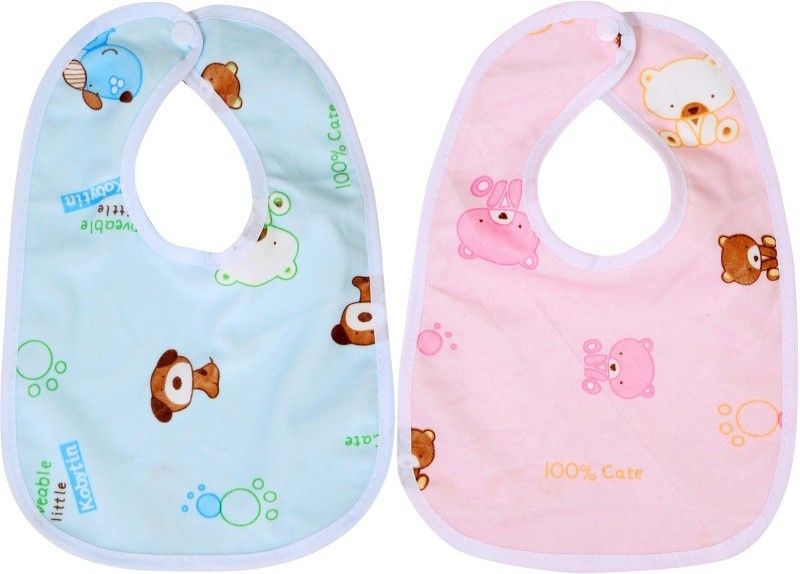 Bouchic Waterproof, Super Soft Cotton Velcro bibs for baby boy & girl (Pack of 2 )  (Mult-color)
