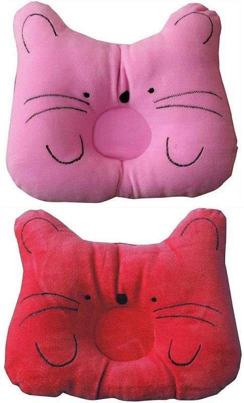 MOM & SON Cotton Animals Baby Pillow Pack of 2  (Pink, Red)