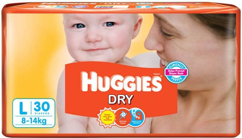 Huggies BABY DRY TAPE DIPERS, SIZE LARGE, 30 PCs. PACK - L  (30 Pieces)