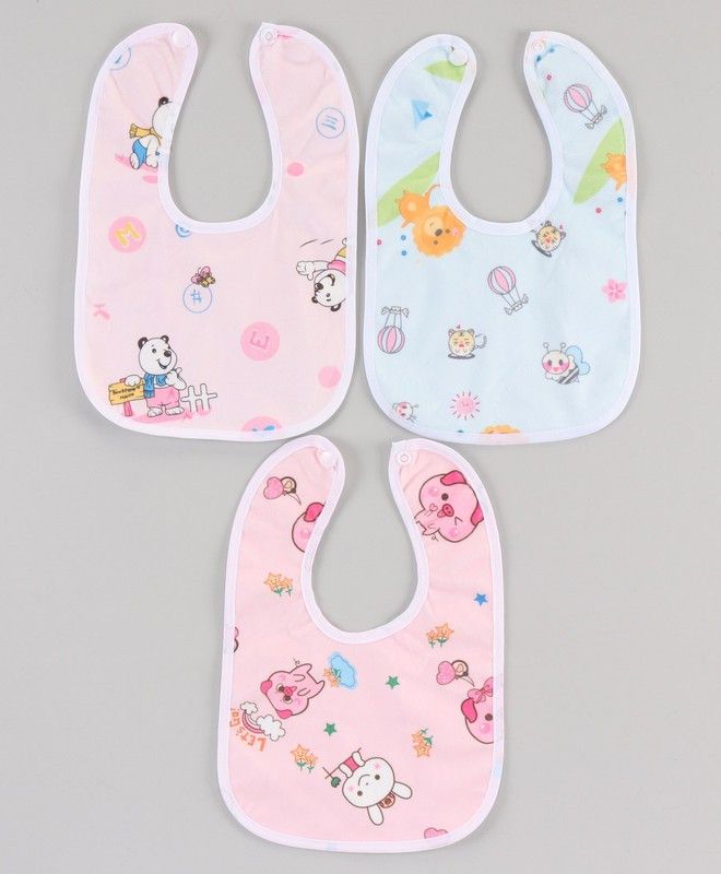 Bouchic Double Layered Water-proof, Super Soft Cotton bibs, button type ( Pack of 3)  (Mult-color)