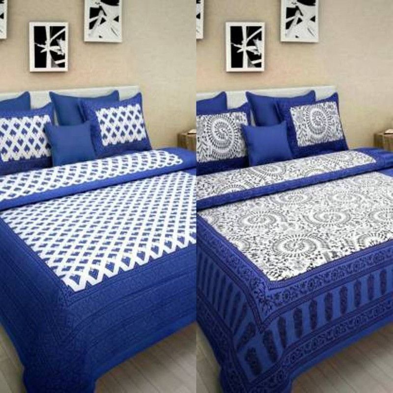 SHREE BALAJI 210 TC Cotton Double Printed Flat Bedsheet  (Pack of 2, Multicolor)