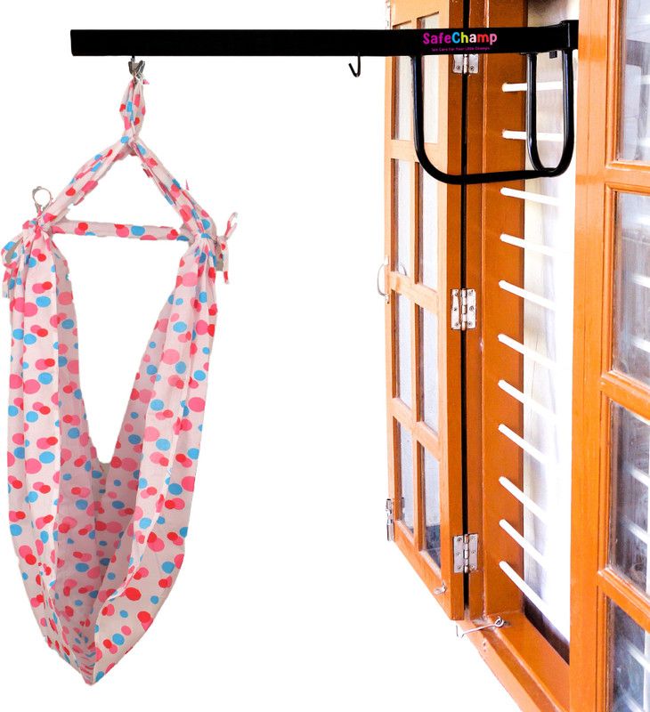 SafeChamp Bambino Baby Cradle Cloth with Seperator And Metal Window Cradle Hanger.  (Pink)