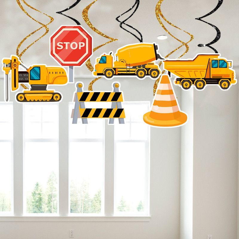 ZYOZI 6 Pieces Construction Birthday Hanging Swirl Decoration, Traffic Zone Birthday  (Set of 6)