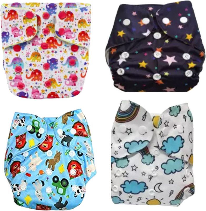 Chubby Cheeks Super Soft, Safe and Resuable Printed Cloth Diapers For Kids 4 Pieces-Free Size - New Born  (4 Pieces)