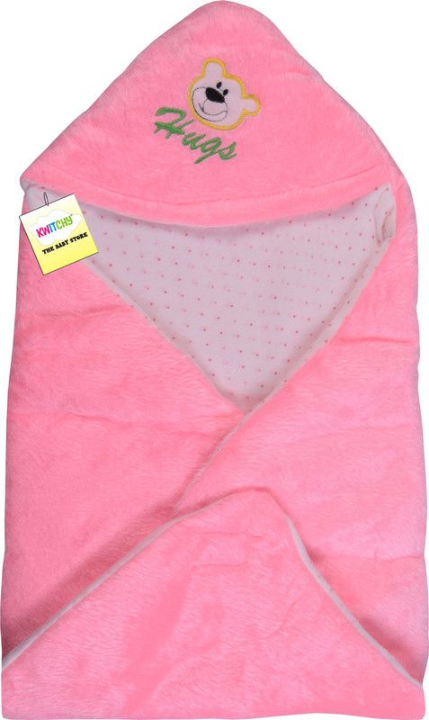 Kwitchy Cartoon Single Hooded Baby Blanket for Mild Winter  (Microfiber, Pink)