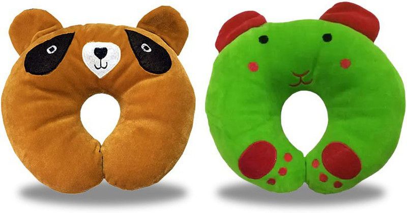 InEffable Cotton Animals Baby Pillow Pack of 2  (Brown, Green)