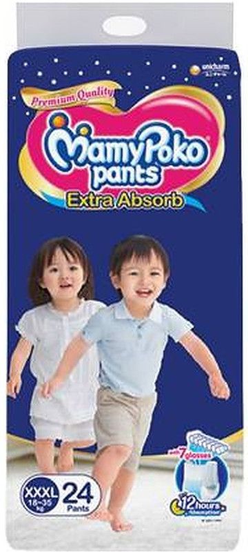MamyPoko EXTRA ABSORB BABY PANTS, SIZE XXXL, 24 PCS PACK FOR BABY WEIGHT 18-35 KGS. - XXXL (24 Pieces) - XXXL  (24 Pieces)