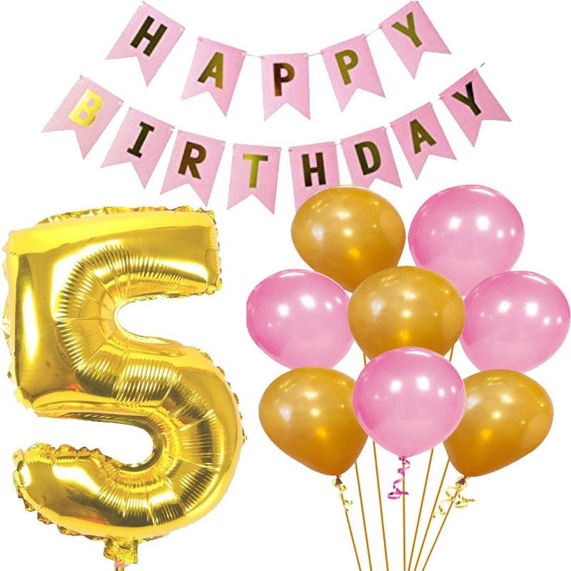 Acril Baby Birthday Decorations – Birthday Decorations Pink and Gold Party Supplies – Happy Birthday Banner(1), Number Foil(1), Metallic Balloons(20) – Set of 22  (Set of 22)