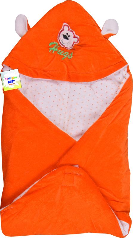 Toddylon Cartoon Crib Hooded Baby Blanket for Mild Winter  (Polyester, Orange)