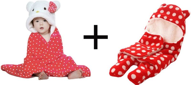 Sosha Polka Crib Swaddling Baby Blanket for Mild Winter  (Cotton, Red, White)