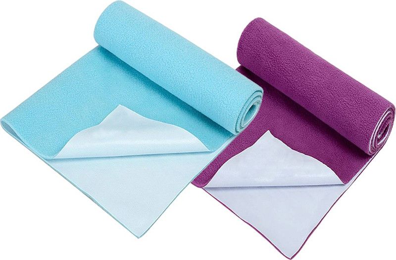 KidBee Polyester, Rubber, Cotton Baby Bed Protecting Mat  (AquaBlue-RaniPink, Medium, Pack of 2)