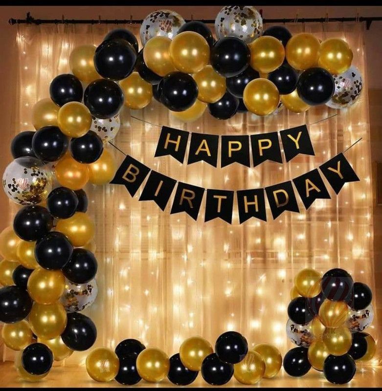 PartyballoonsHK 90pcs Birthday Banner with 20M LED lights Metallic Confetti Balloons With Hand Balloon Pump And Glue Dot for Boys Girls Wife Adult Husband Mom Dad/Happy Birthday Decorations Items Set Balloon  (Set of 90)
