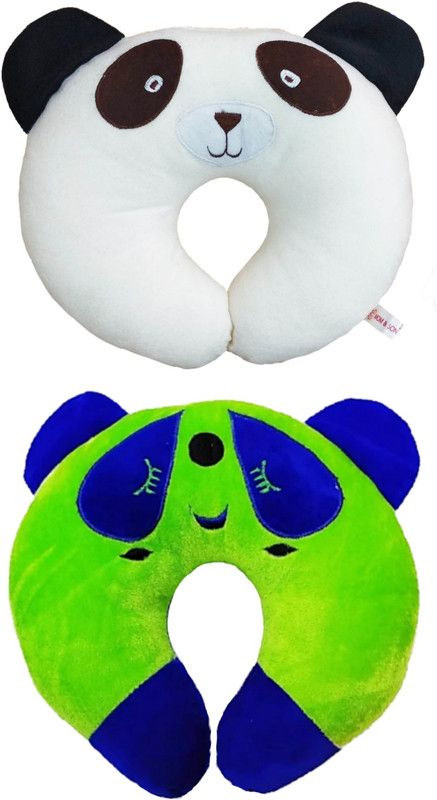 MOM & SON Polyester Fibre Animals Baby Pillow Pack of 2  (White, Green)