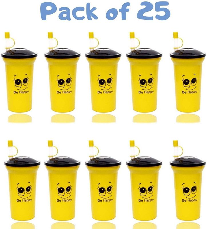 shubhcraft Smiley Sipper Bottle with Straw/Lid/Return Gift for Kids Birthday Party  (Yellow)