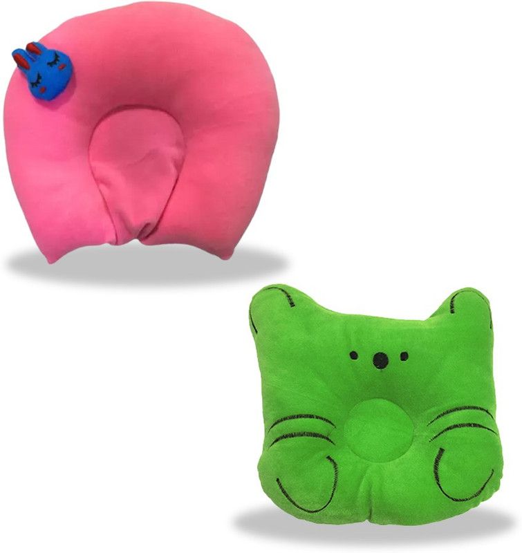 Miss & Chief Cotton Toons & Characters Baby Pillow Pack of 2  (Pink, Green)