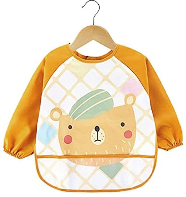 PATPAT Sleeved Bib Baby Bib with Pocket, Toddler Bib, Smock, Waterproof Fabric, Fits Bibs for Baby Girls 6 to 24 Months C  (Yellow)