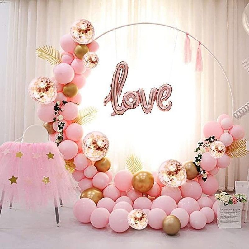 Air It Up Love Theme Rubber Balloons For Anniversary Party Decoration Pink 48 Pcs  (Set of 48)