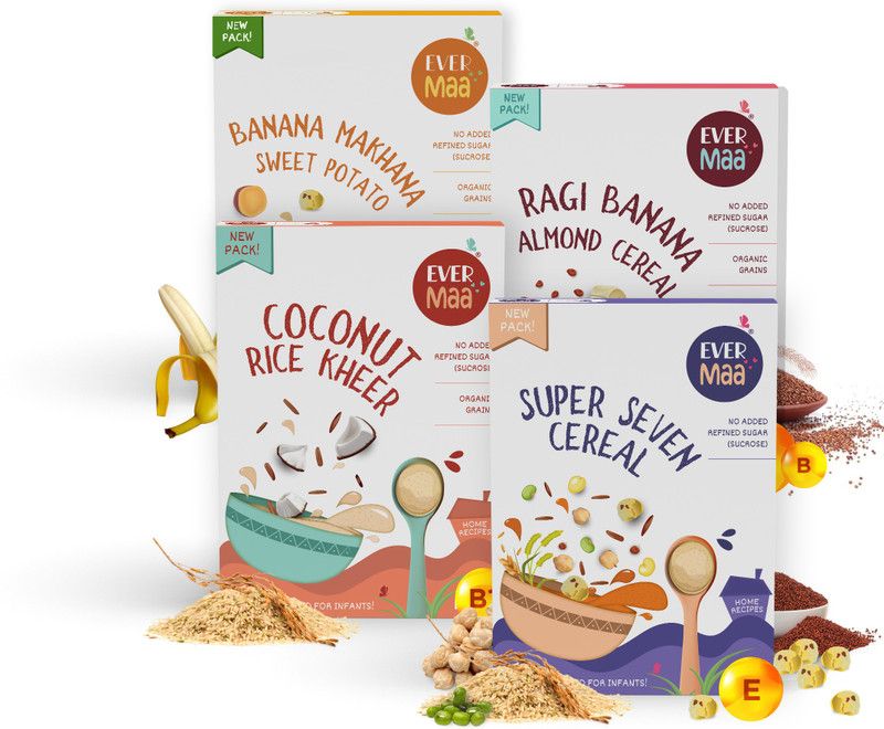 evermaa Weight Gain Cereal Combo- Pack Of 4 | Multigrain Pack| 200gm each Cereal  (800 g, Pack of 4, 6+ Months)