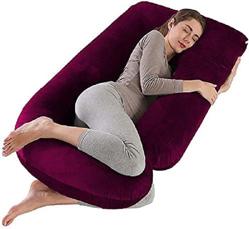 WILD MINT ultra soft j shaped pillow Polyester Fibre, Microfibre Solid Pregnancy Pillow Pack of 1  (wine)