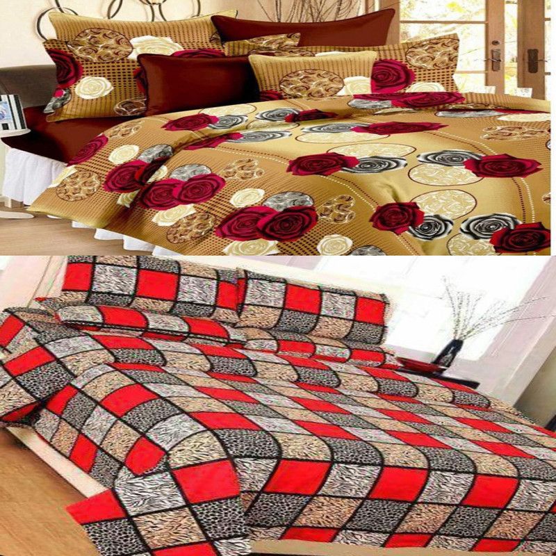 DEKORIFY 144 TC Microfiber Double Floral Flat Bedsheet  (Pack of 2, Bindi Bajri)
