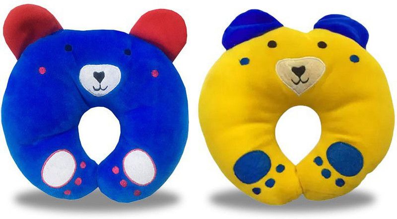 InEffable Cotton Animals Baby Pillow Pack of 2  (Blue, Yellow)