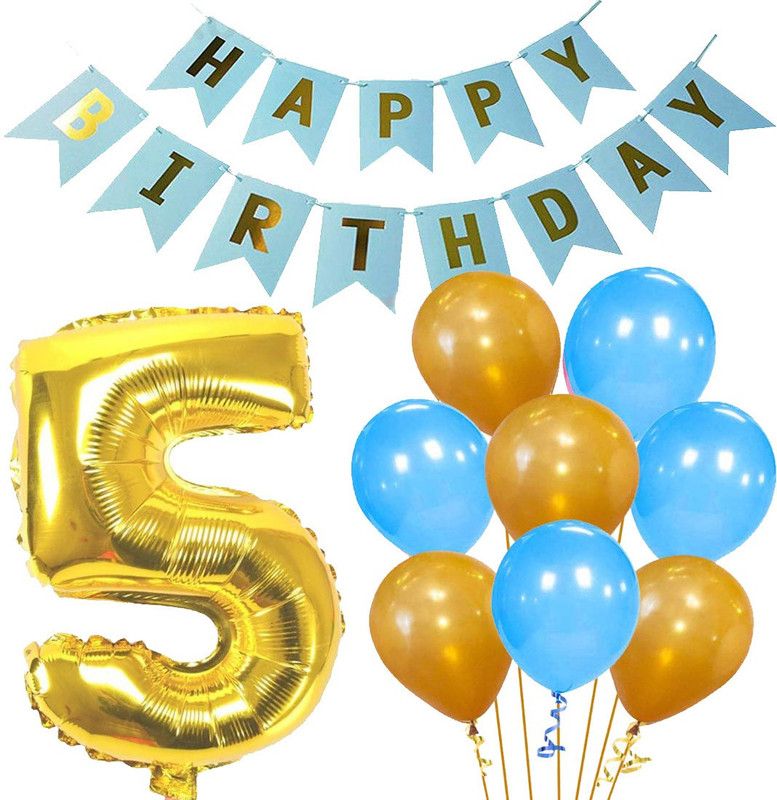 Acril Baby Birthday Decorations – Birthday Decorations Blue and Gold Party Supplies – Happy Birthday Banner(1), Number Foil(1), Metallic Balloons(20) – Set of 22  (Set of 22)