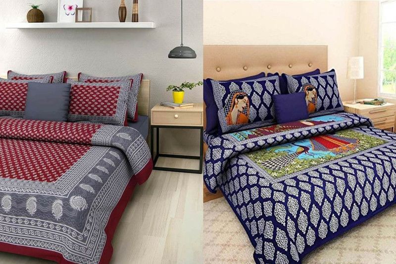Papa ki Dukaan 144 TC Cotton Queen Printed Flat Bedsheet  (Pack of 2, Multicolor)