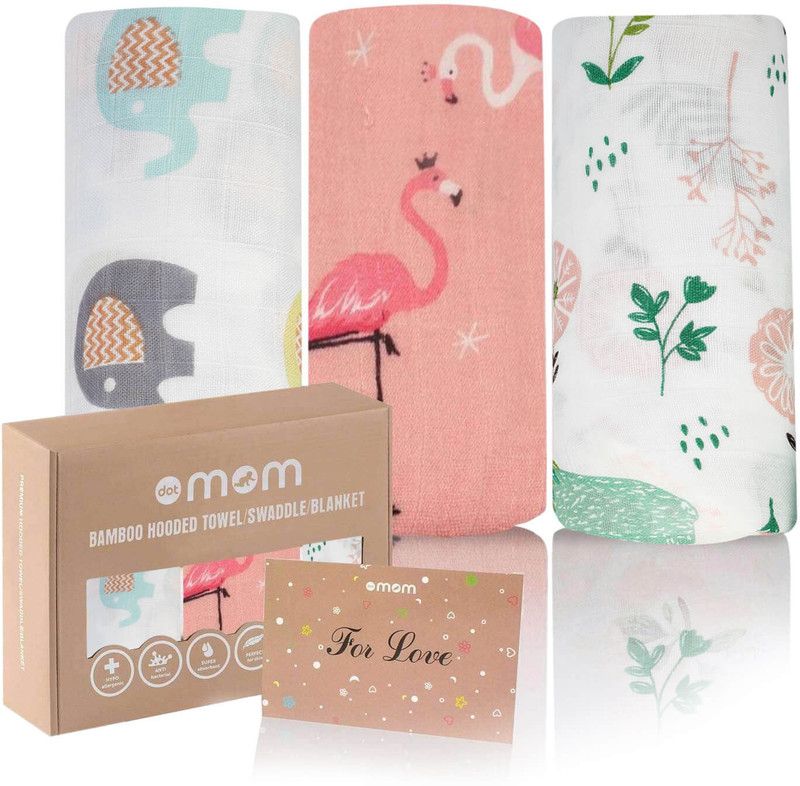 DOTMOM Printed Crib Swaddling Baby Blanket for Mild Winter  (Bamboo, Pink, Green & White)