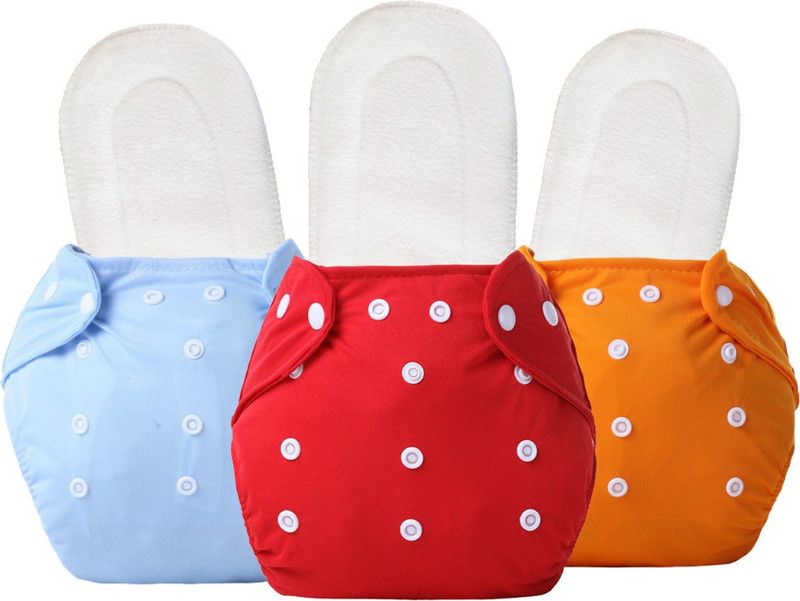 Hokista 100% Cloth Reusable, Washable Baby Diaper with White Inserts (O+SB+R)(Pack of 3)