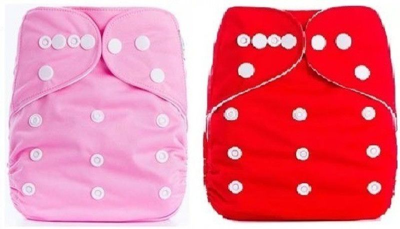 flockidos Reusable Cloth Diapers Washable, Adjustable Size with Insert(Newborn,Pink+Red) - XXL  (4 Pieces)