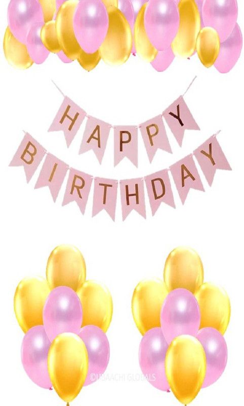 UBAACHI PREMIUM HBD BANNER COMBO OF 25PCS WITH PINK & GOLD BALLOON FOR PARTY DECORATION  (Set of 25)