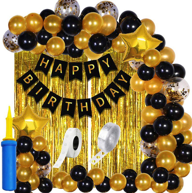 TTimmo4 Black and Golden Birthday Decoration Theme for Girls Boys Friends etc.  (Set of 61)