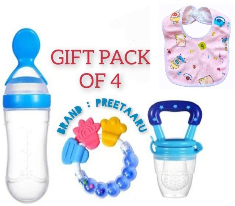 Preetaaru Baby value gift pack Teether and Feeder  (Multicolor)