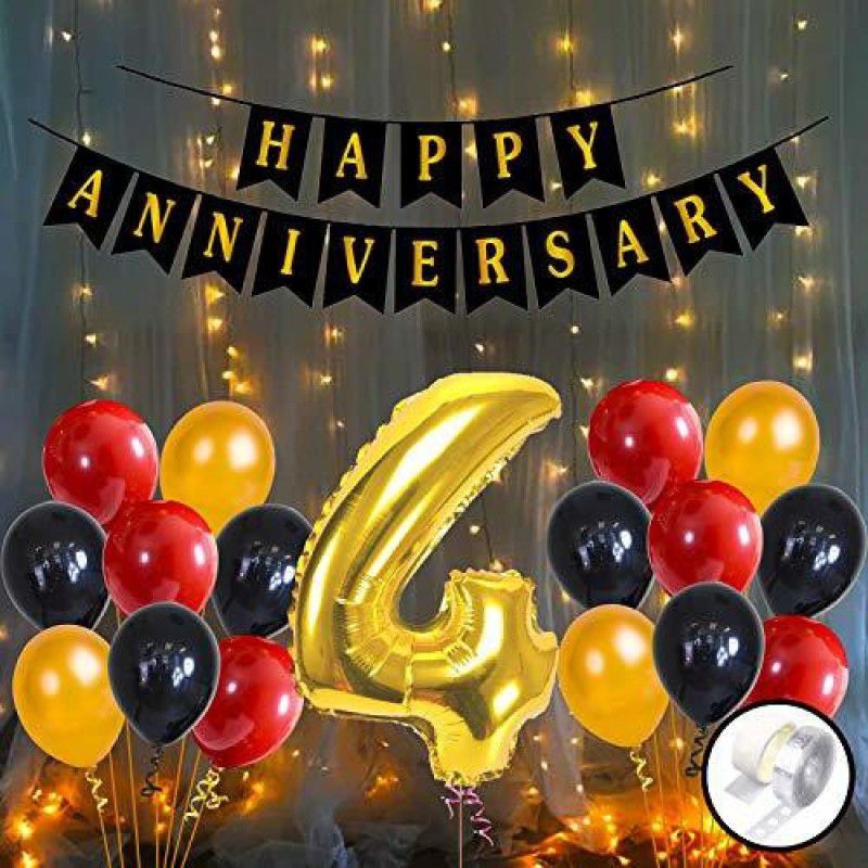 Party Propz Happy Anniversary Decoration Items with LED Light Banner, Balloons, Arch, Glue Dot 55Pcs Set for 4th Party Room Decoration Combo Set  (Set of 55)